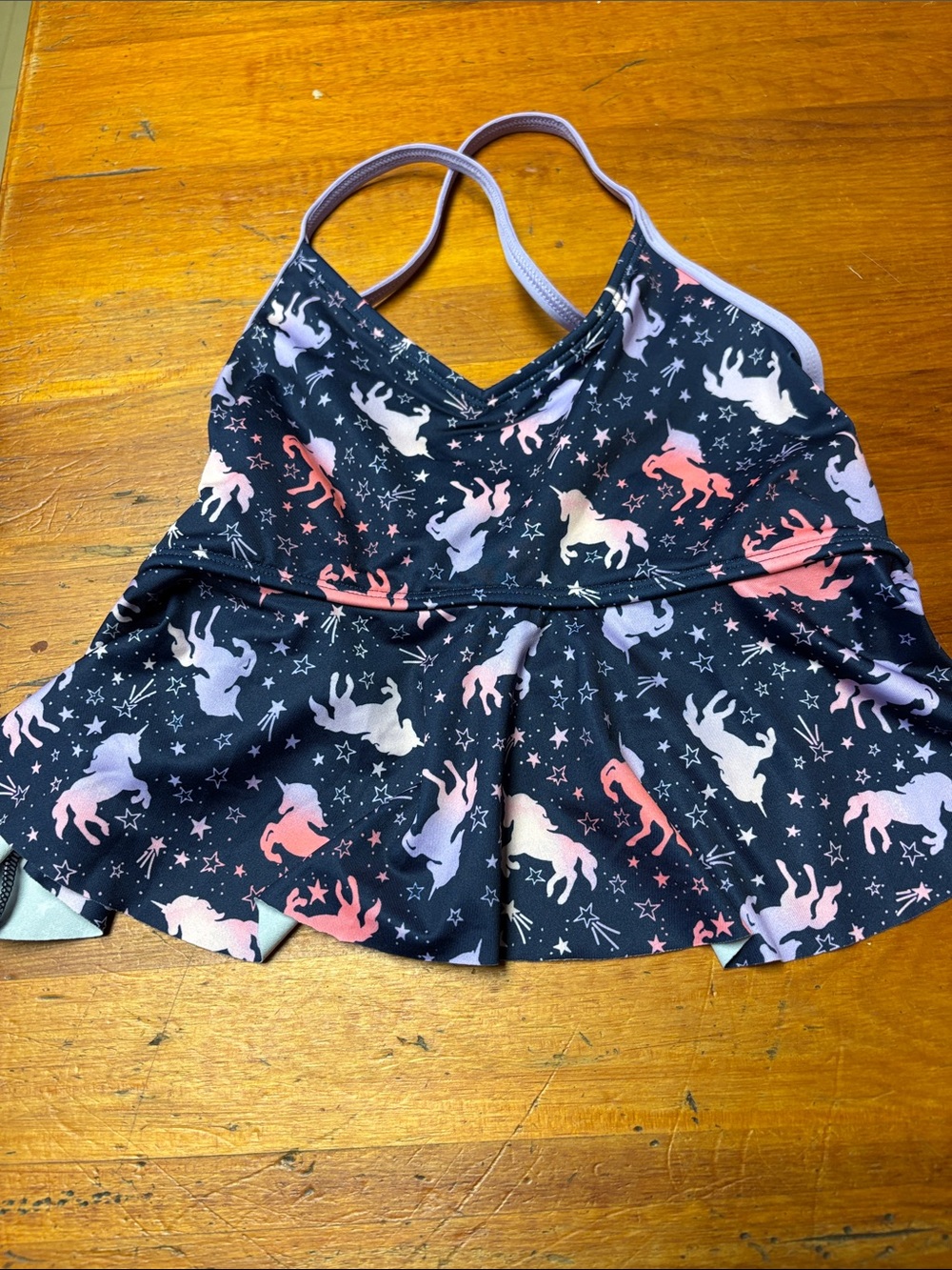 Lands' End Navy Kids' Swim Dress with Pink & Lavender Unicorns